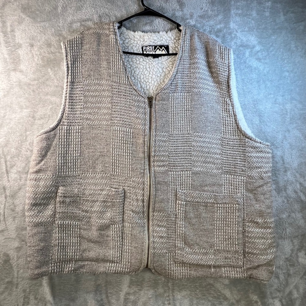 First Down Mens Vest Plaid Tweed Sherpa Lined Full Zip Size‎ XXL